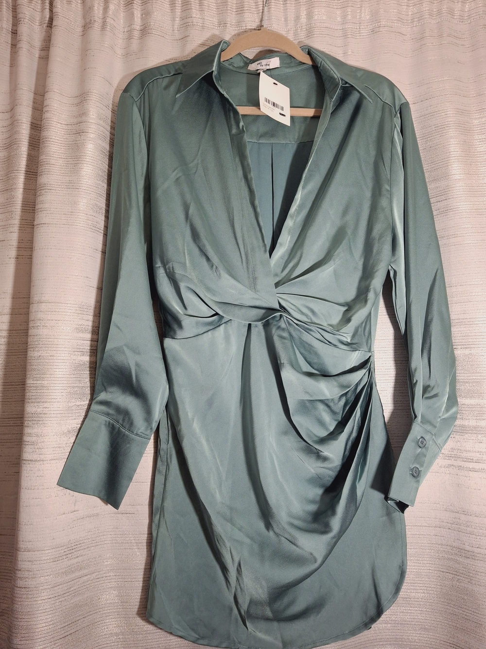 Edit By Nine Satin Twist-Front Mini Dress in Teal Medium